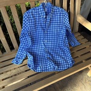 Gap Boys Button Up Gingham Shirt, Blue, Size XXL